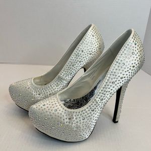 Society 86 Blingy White Satin High Heels